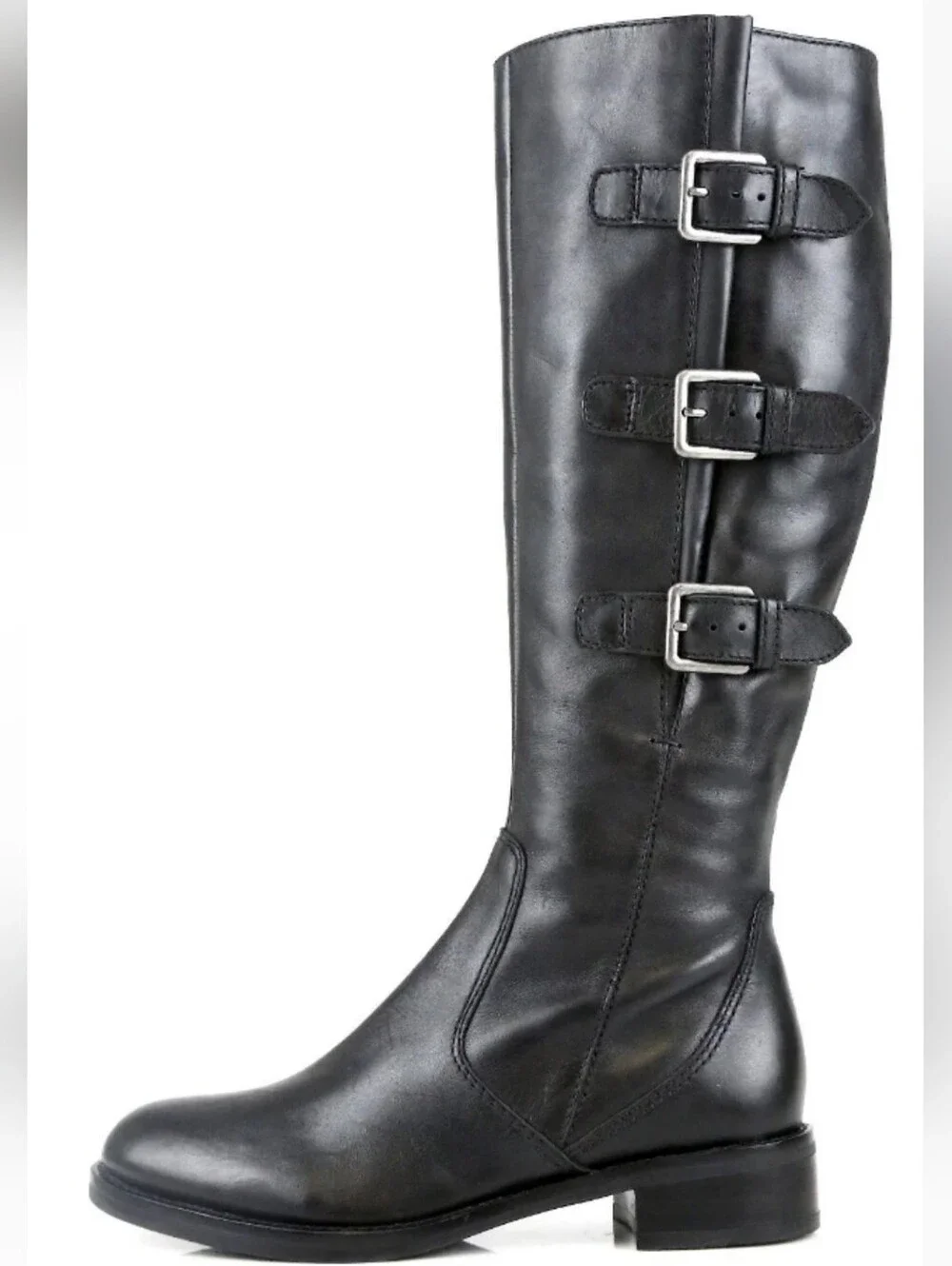 Women's Ecco Hobart Tall Black Leather Knee-High Buckle Riding Boots Size 10